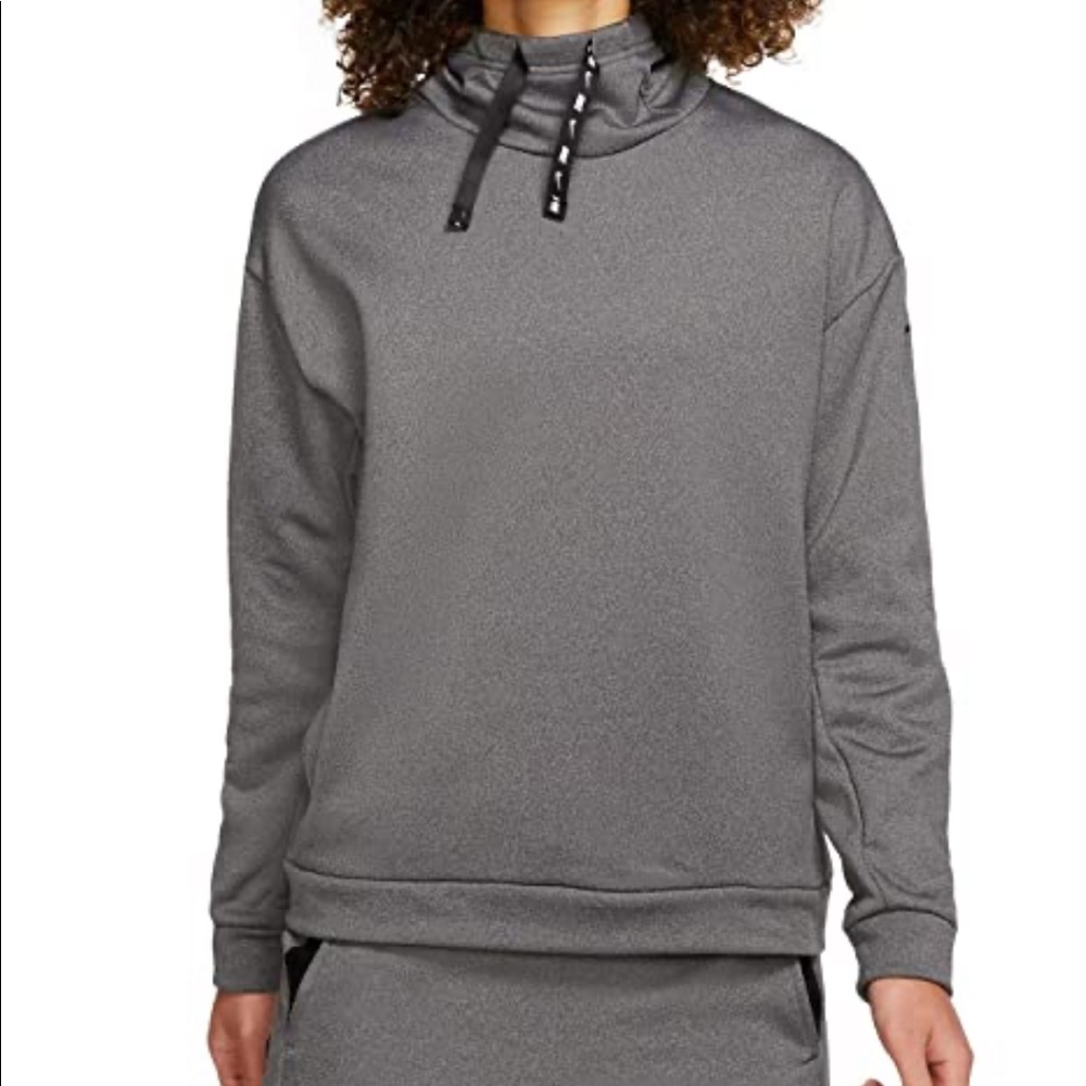 Nike Therma All Time Ribbon Draw cord Pullover Hoodie Charcoal Gray Size Small